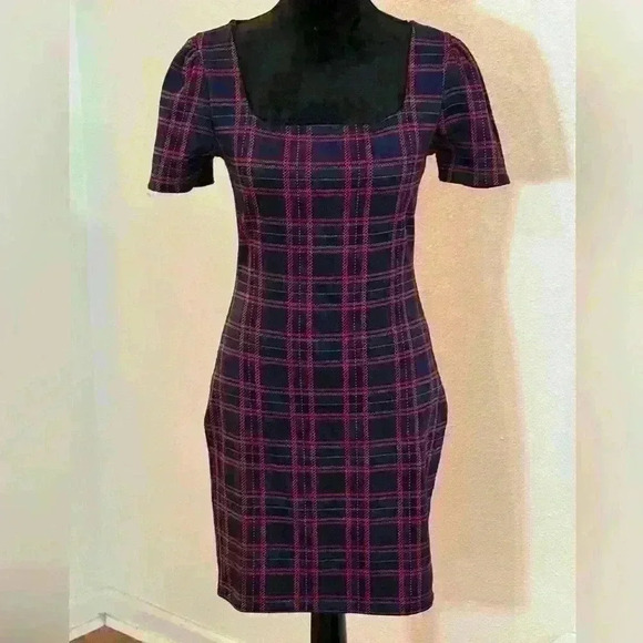Popular Basics Blue Plaid Cold Shoulder Midi Dress - Picture 1 of 6